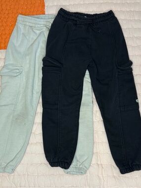 Zara Black Cargo Jogger Pants with Light Mint Pair